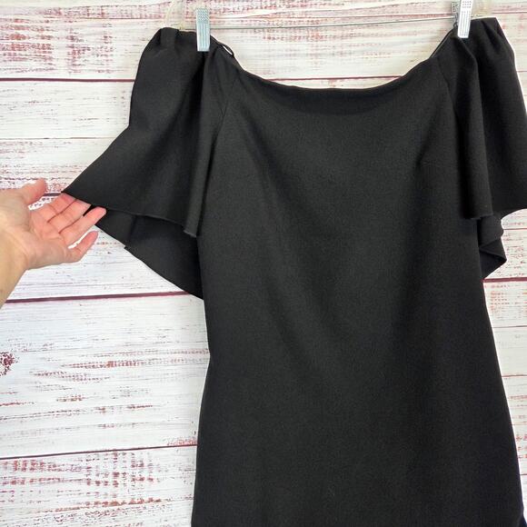 Trina Turk Zeal Off the Shoulder Cape Dress Size 6 Black Crepe Glam Lux Event - Picture 6 of 16